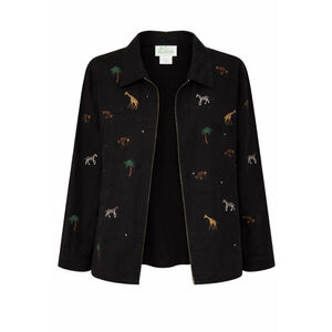 The Quacker Factory Black Safari Embroidered Jacket L, Womens